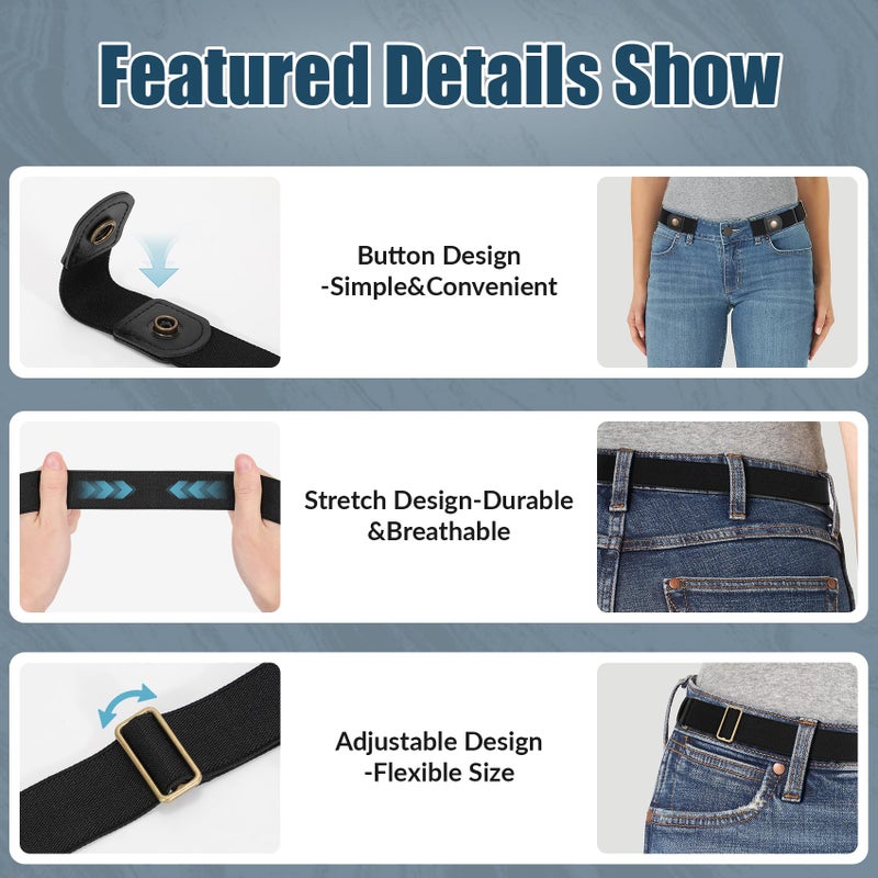 WERFORU 4 Pieces No Buckle Invisible Stretch Belt Buckle-Free Elastic Belt for Women,Black+Coffee+Blue+Grey, Waist Size 35-53 Inches - Image 3